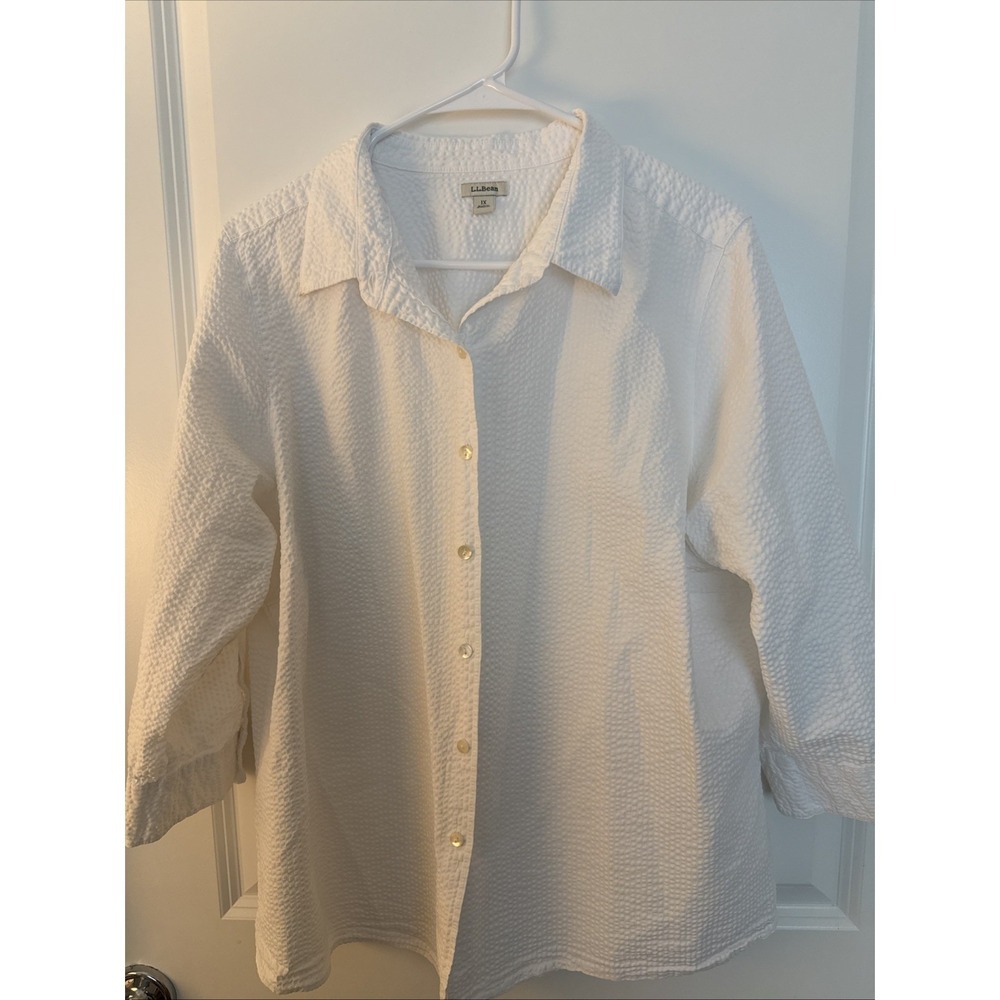 L.L. Bean Plus Size 1X Women 3/4 Length Sleeves Gauze White Pearl Button Blouse